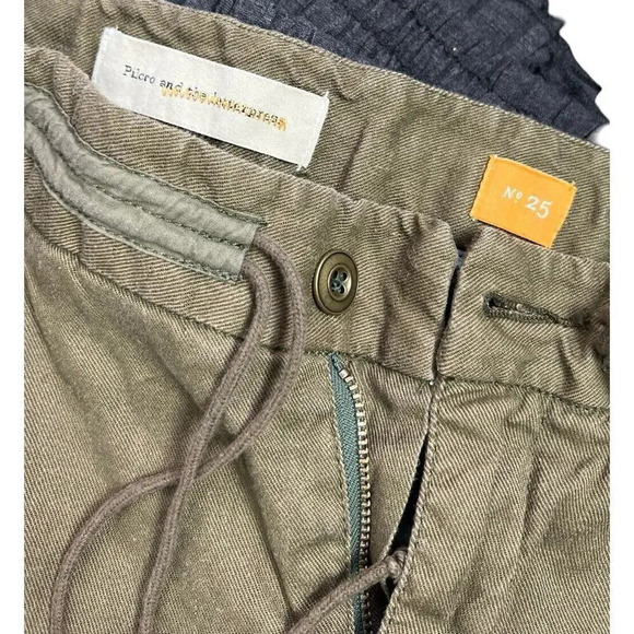 Anthropologie Pilcrow And Letterpress Olive Green Linen Blend Chino Ankle Pants - Picture 3 of 7